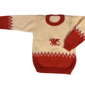 Cream and Red Knit Sweater with Dragon Motif